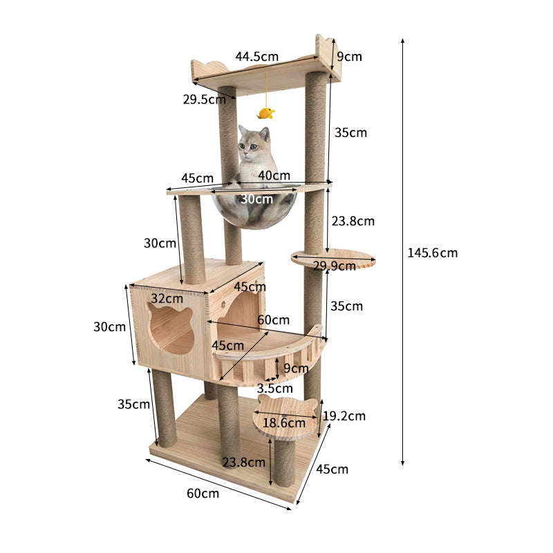 57.3-inch Solid wood cat tree