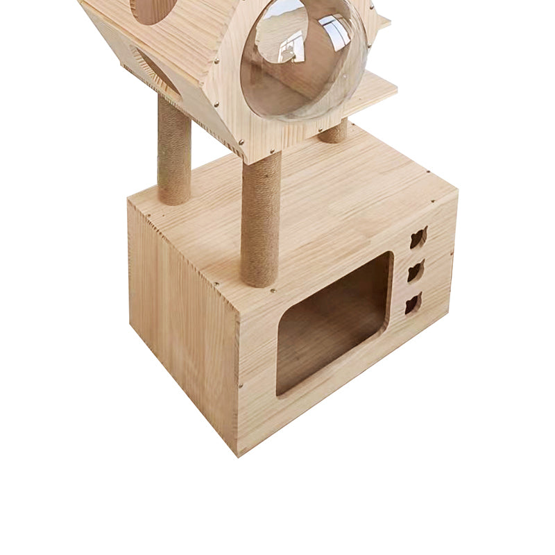 63.9-inch solid wood cat tree