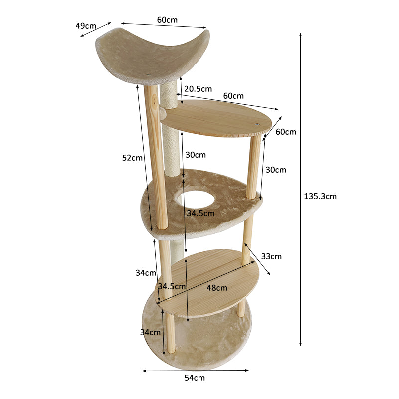 56-inch Solid wood cat tree