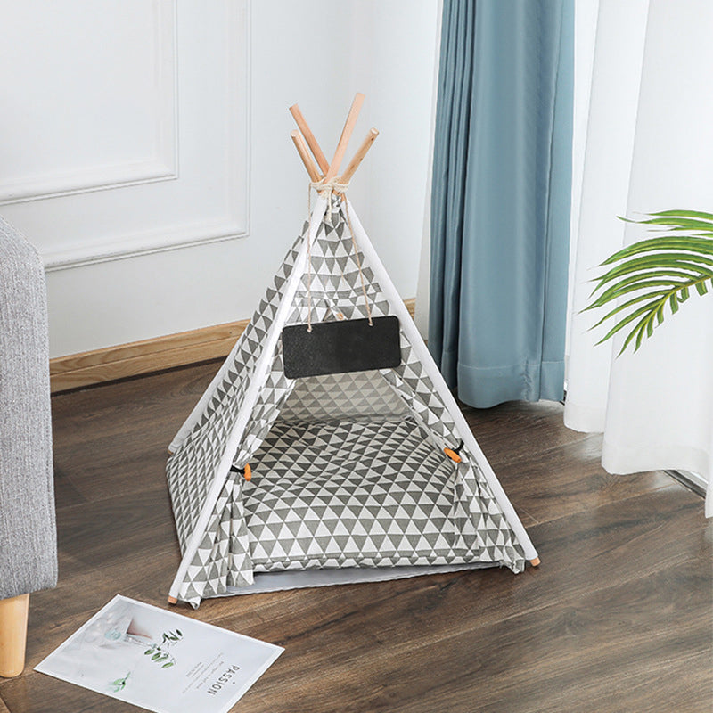 Geometric pattern print pet tent with cushion