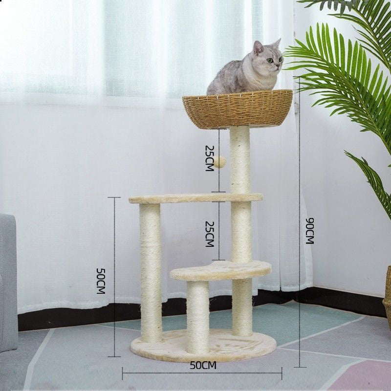 Rattan woven basket cat tree