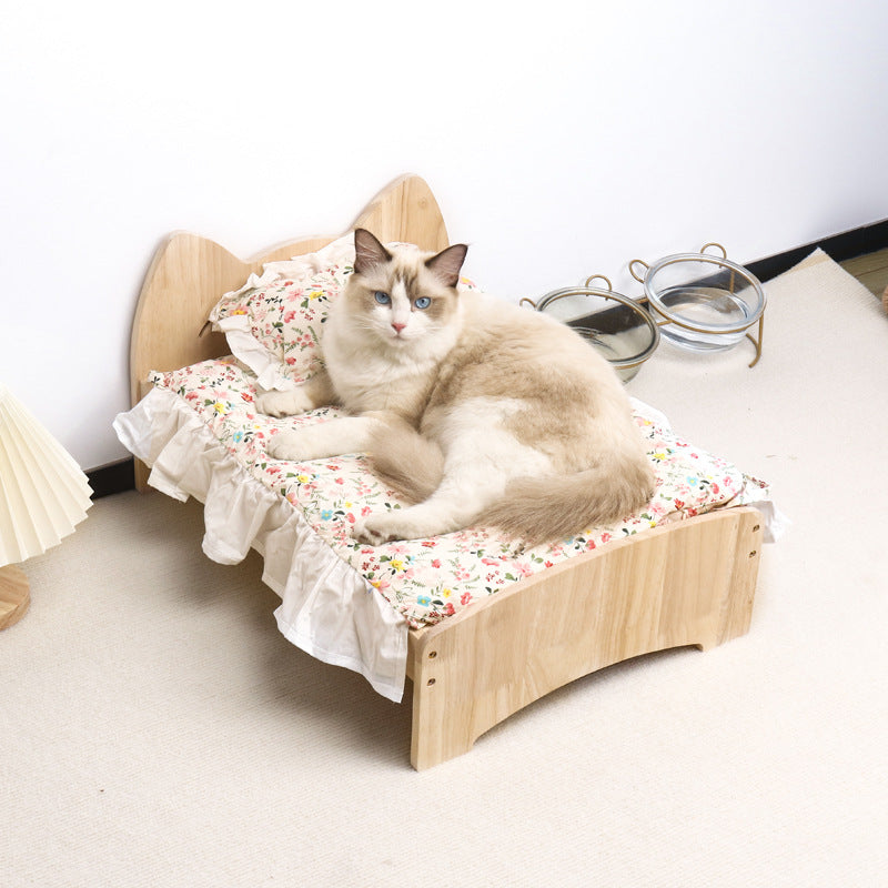 Cat head design wooden cat bed