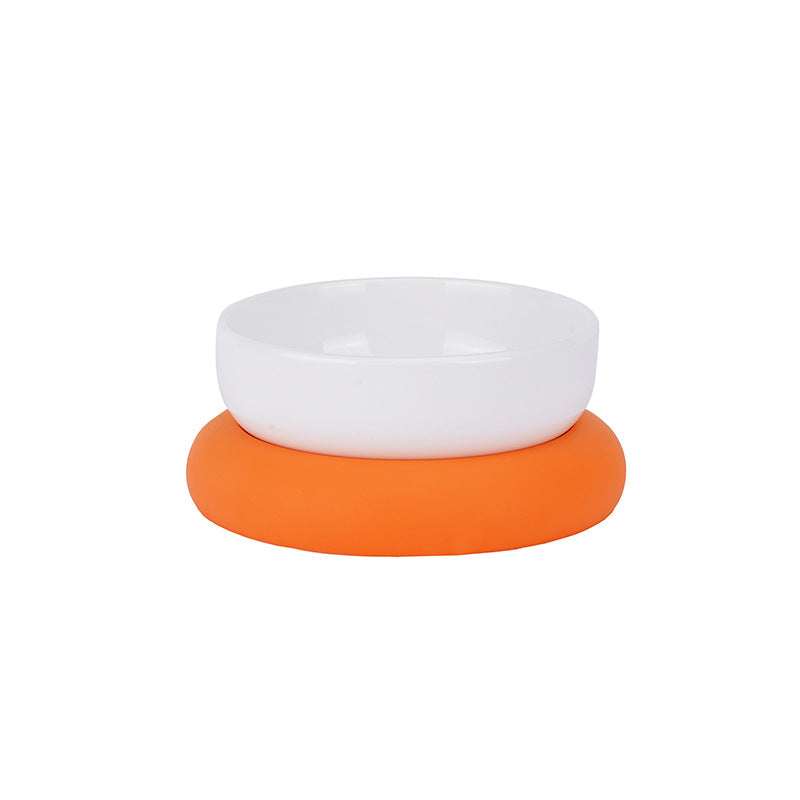 Circle ceramic pet bowls with silicone stand