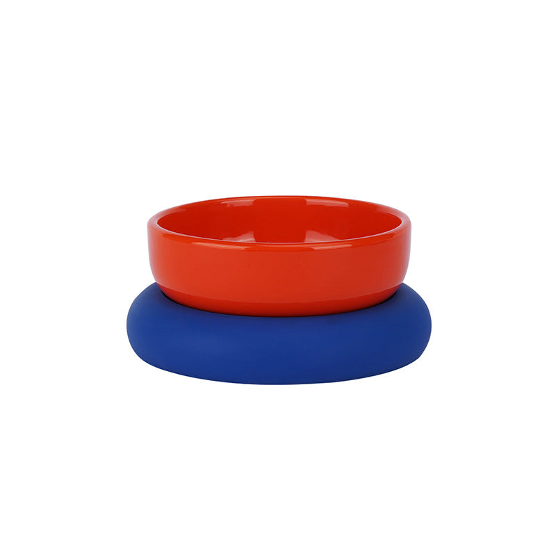 Circle ceramic pet bowls with silicone stand