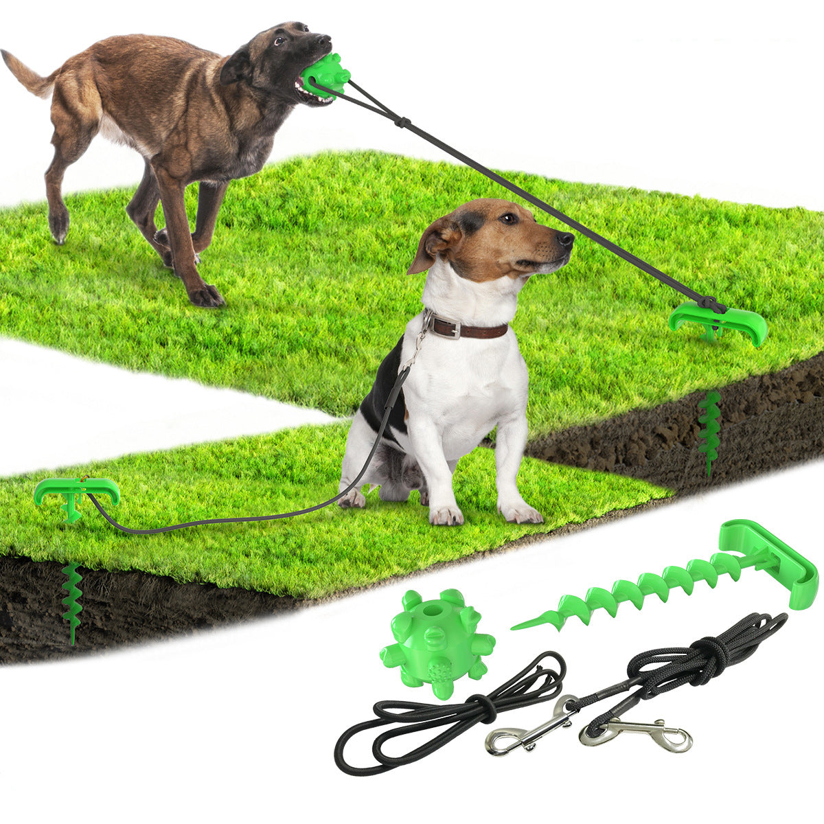 Tie-out Stick Cable Pet Leash Post Dog Ball Set