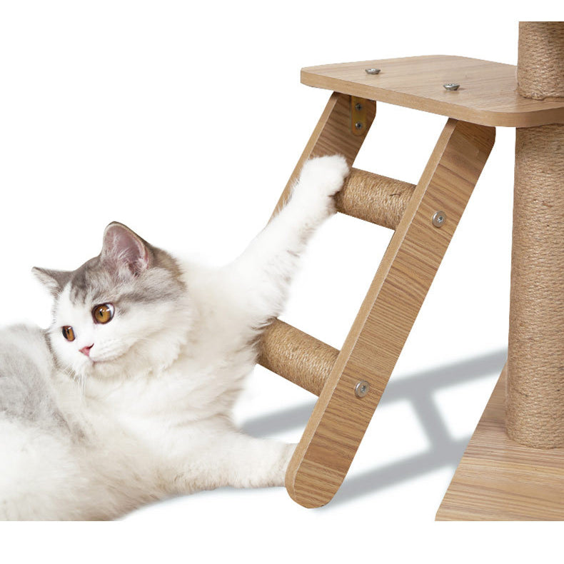 Multi-level wooden cat tree with capsule house