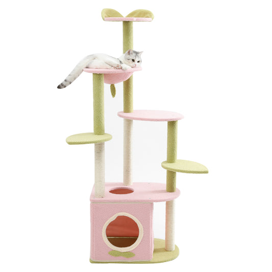 Multi-lever pink cat tree with box