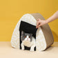 Onigiri shaped cat condo with scratching board