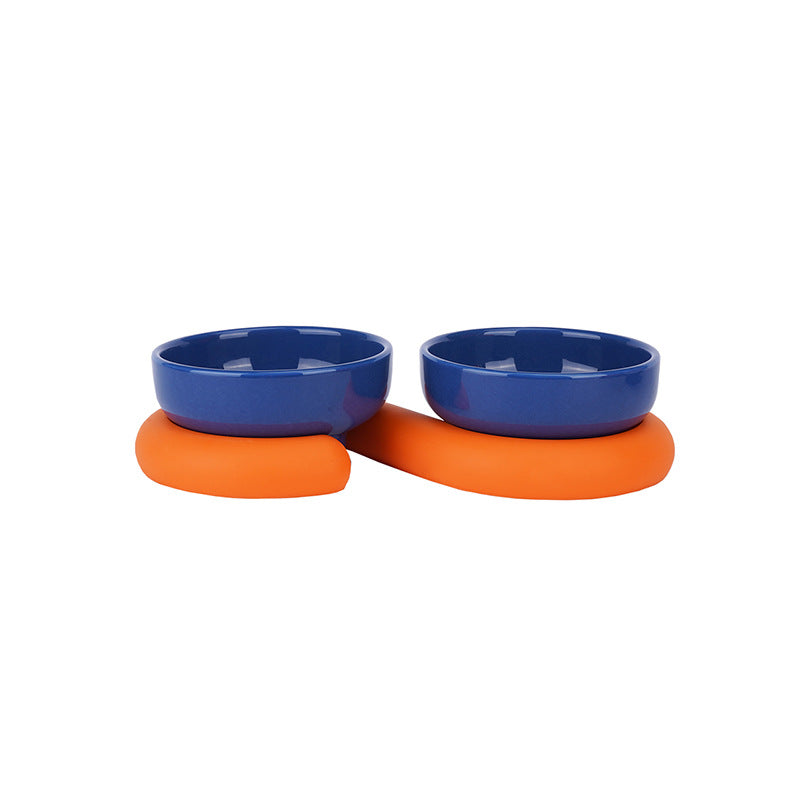 Circle ceramic pet bowls with silicone stand