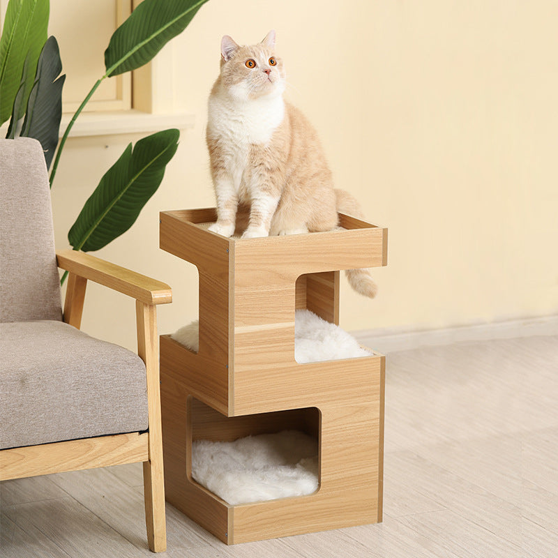 Wooden double layer cat bed