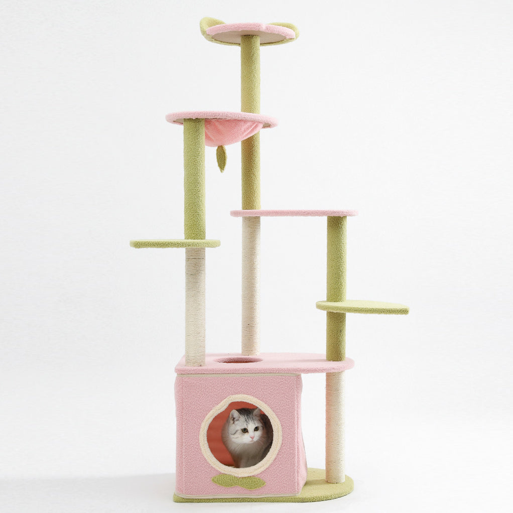 Multi-lever pink cat tree with box