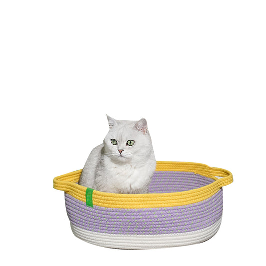 Hand waved cotton rope pet basket