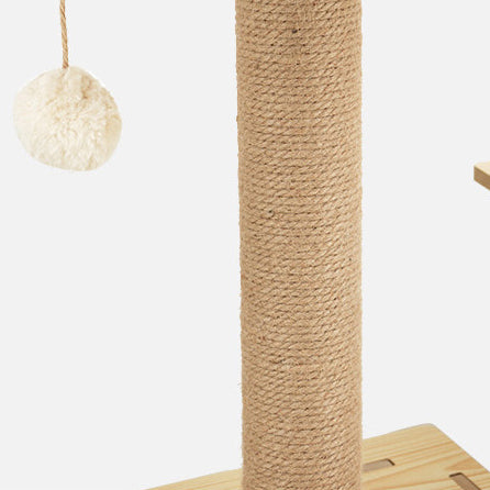 Multiple-level wooden cat tree with cat house and hammock