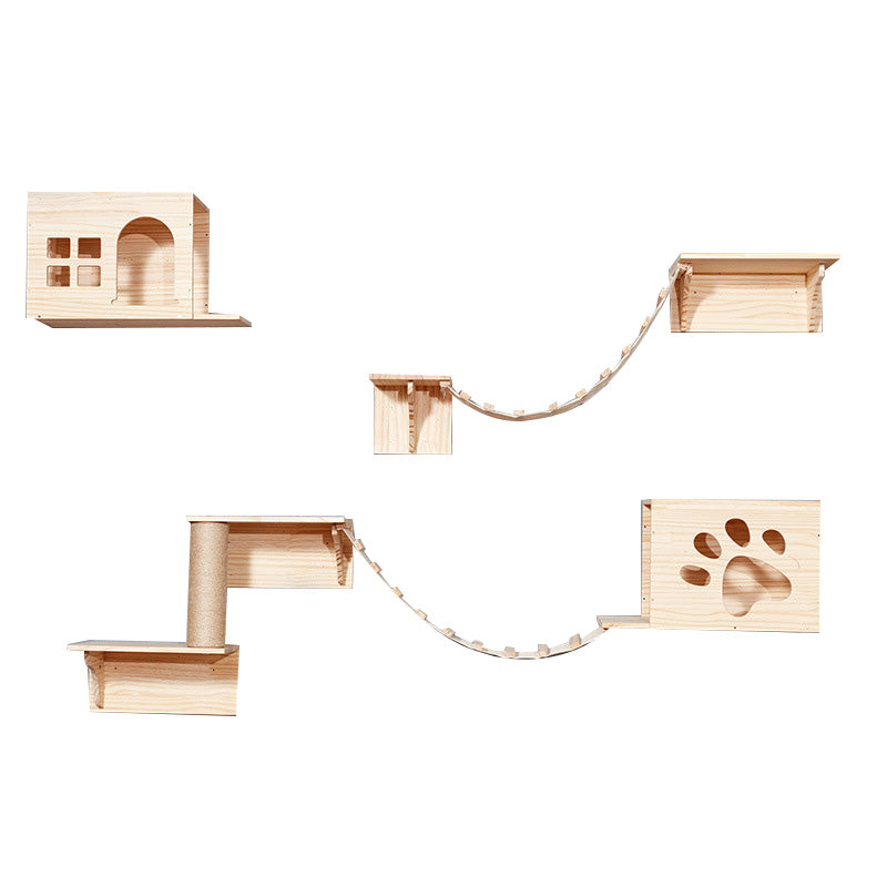 Wall-hung type wood cat platform climbing ladder