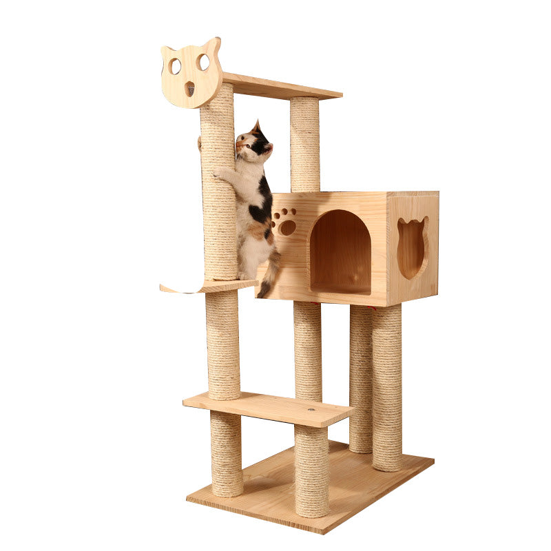 Wooden platform cat tree cat scratching flame