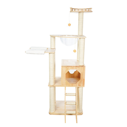 Multi-function wood cat tree with stair