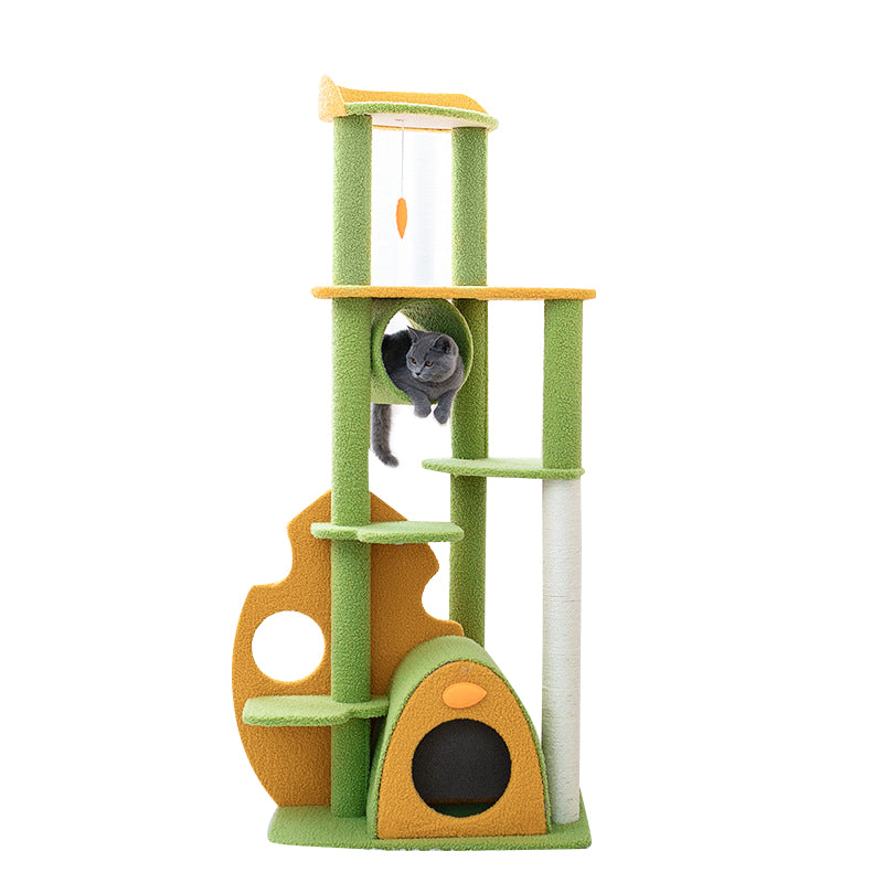 Green plant cat tree with soft tower