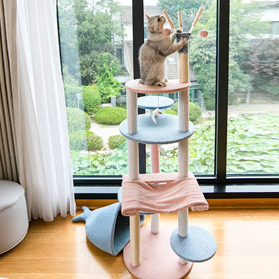 Plush cat tree with whale-shaped nest