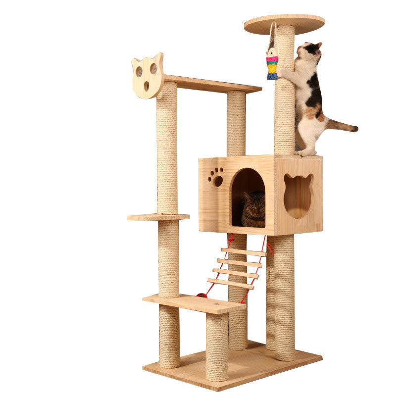 Wooden platform cat tree cat scratching flame