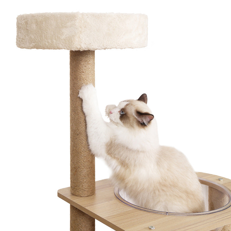 Multi-level wooden cat tree with capsule house