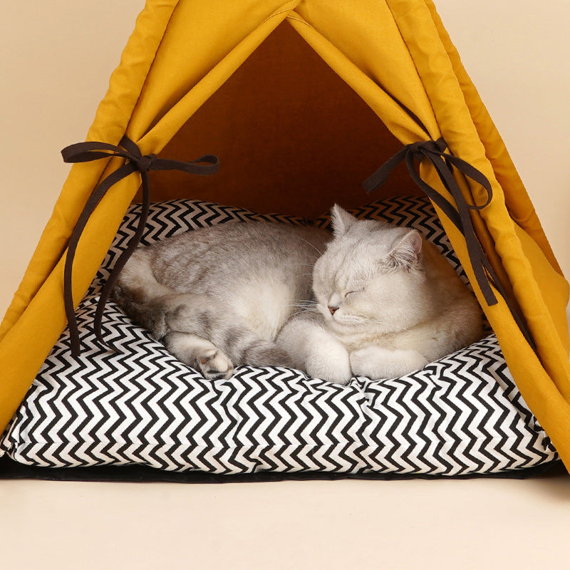 Scandi pet tent with leaf toy