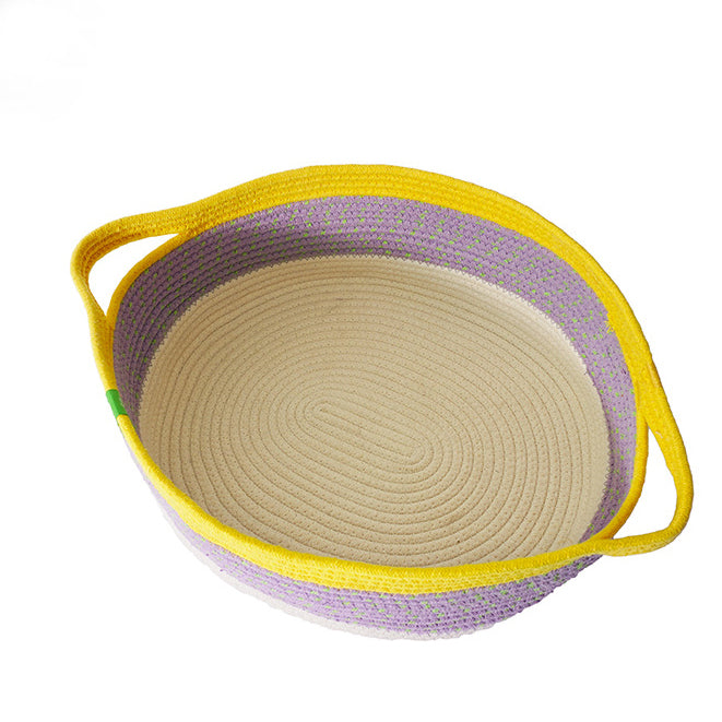 Hand waved cotton rope pet basket