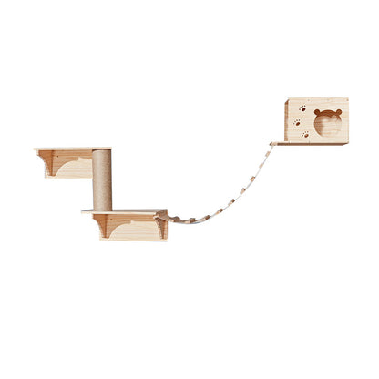 Wall-hung type wood cat platform climbing ladder