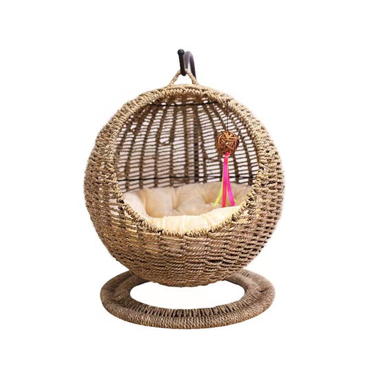 Hanging basket aquatic plant weaved cat house with waterproof mat