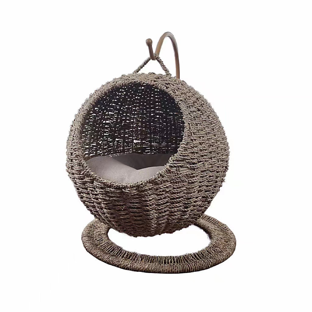 Hanging basket aquatic plant weaved cat house with waterproof mat