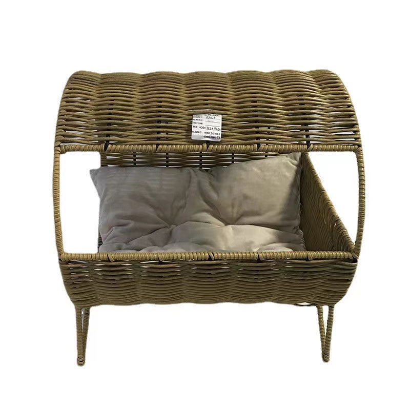 rattan-weaved tunnel non-removable pet bed with mat