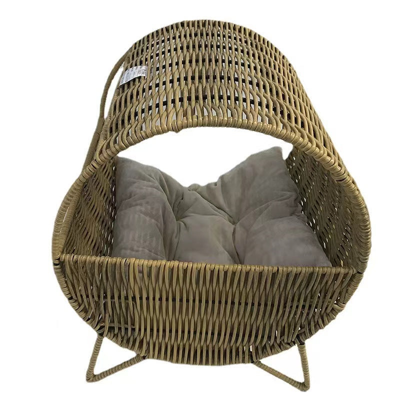 rattan-weaved tunnel non-removable pet bed with mat