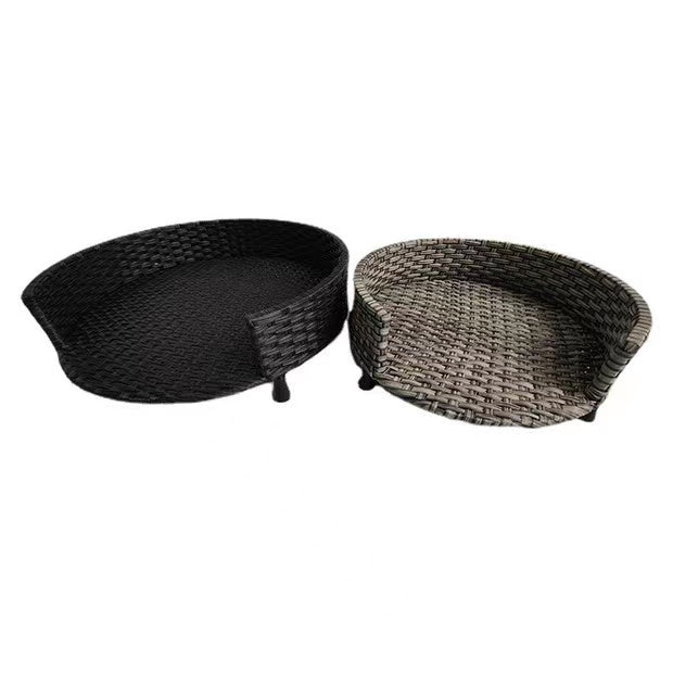 rattan-weaved round pet bed with pp cotton mat