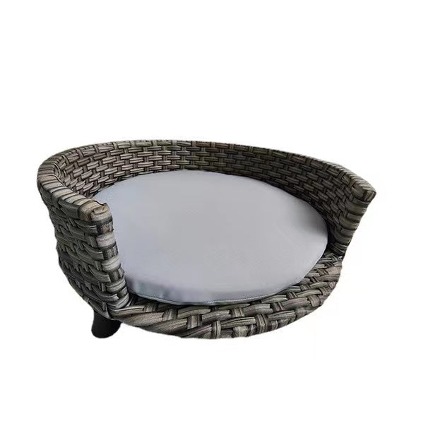 rattan-weaved round pet bed with pp cotton mat