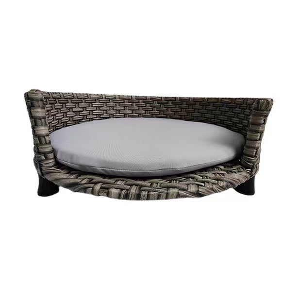 rattan-weaved round pet bed with pp cotton mat