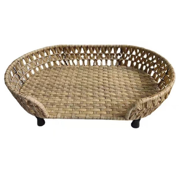 rattan-weaved oval pet bed with pp cotton mat