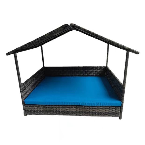 removable rattan-weaved pet house with bed and mat