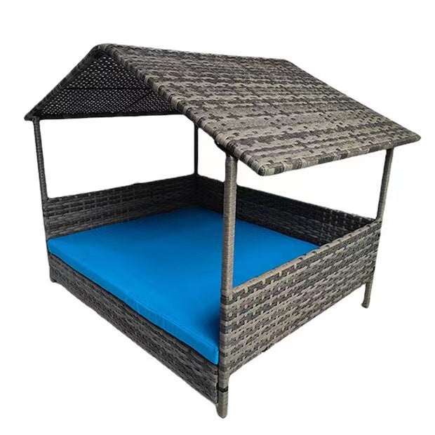 removable rattan-weaved pet house with bed and mat