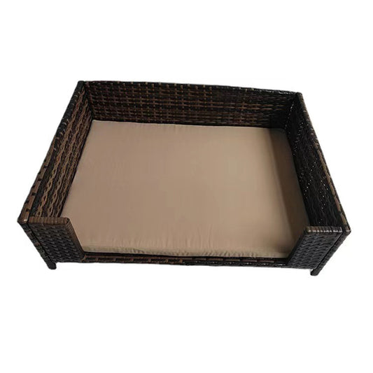 removable rattan-weaved Rectangle pet bed with pp cotton mat