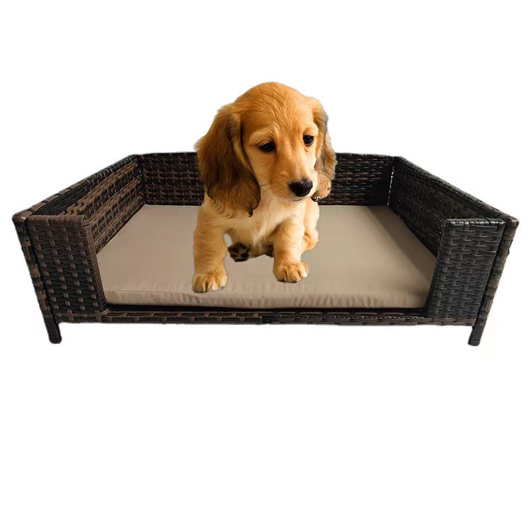 removable rattan-weaved Rectangle pet bed with pp cotton mat