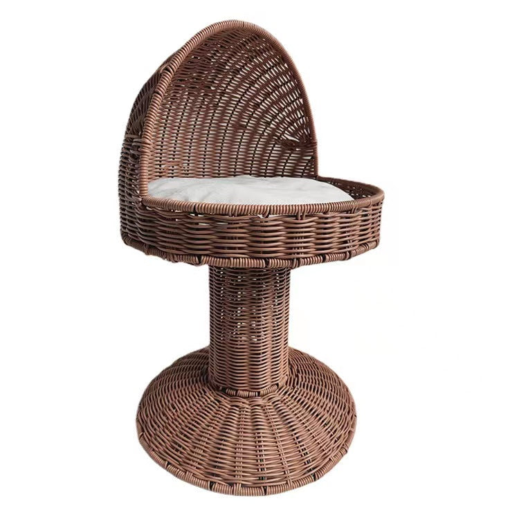 removable basket shape rattan-weaved pet bed with mat