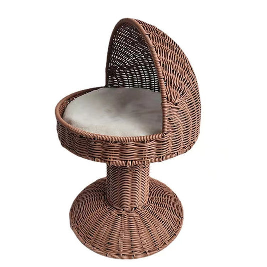 removable basket shape rattan-weaved pet bed with mat