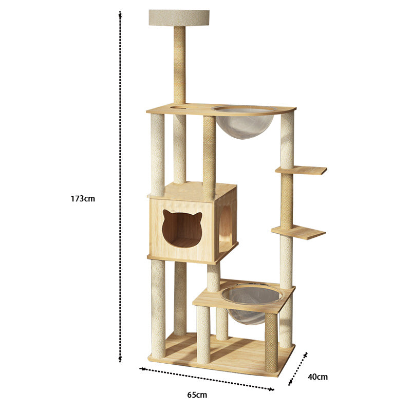 Wood cat tower with capsule nest