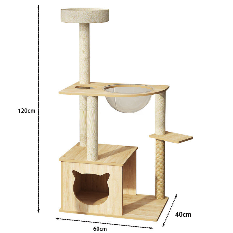 Wood cat tower with capsule nest