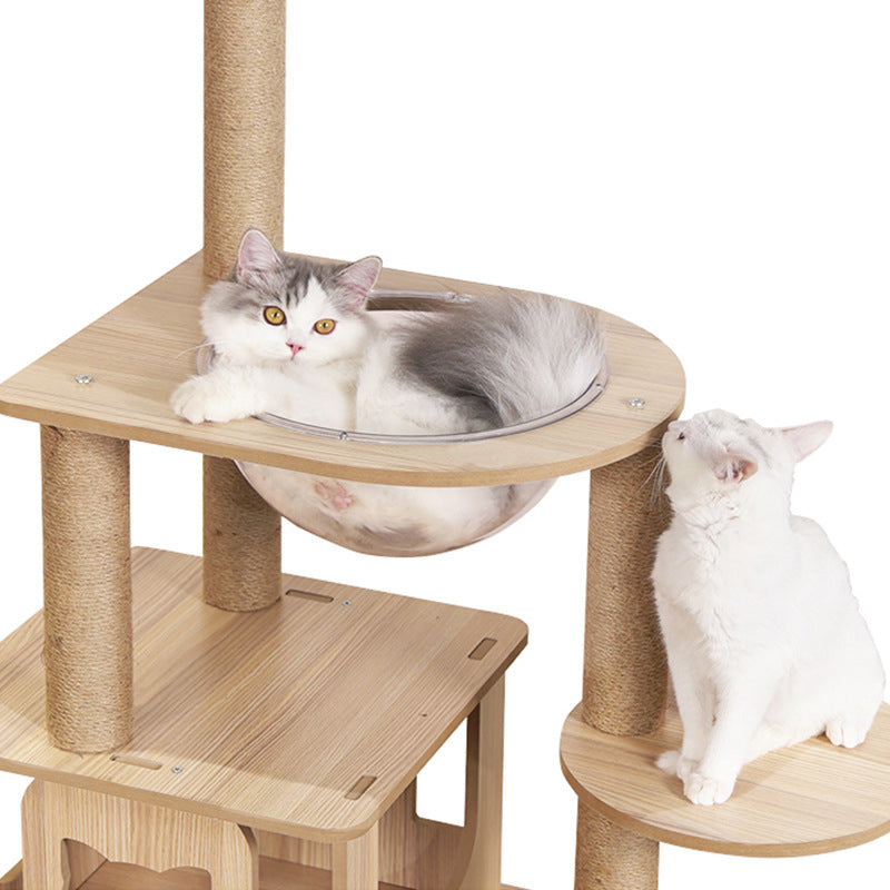 Multi-level wooden cat tree with capsule house