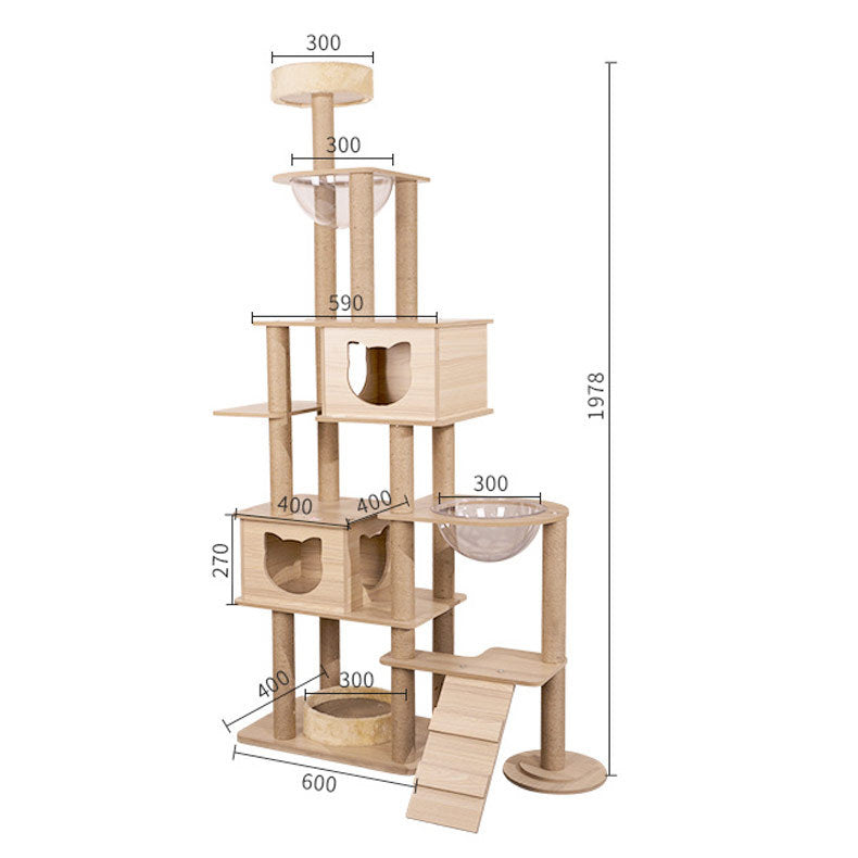 Multi-level wooden cat tree with capsule house