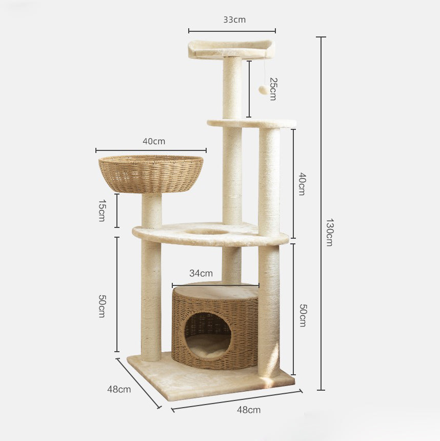 Rattan woven basket cat tree