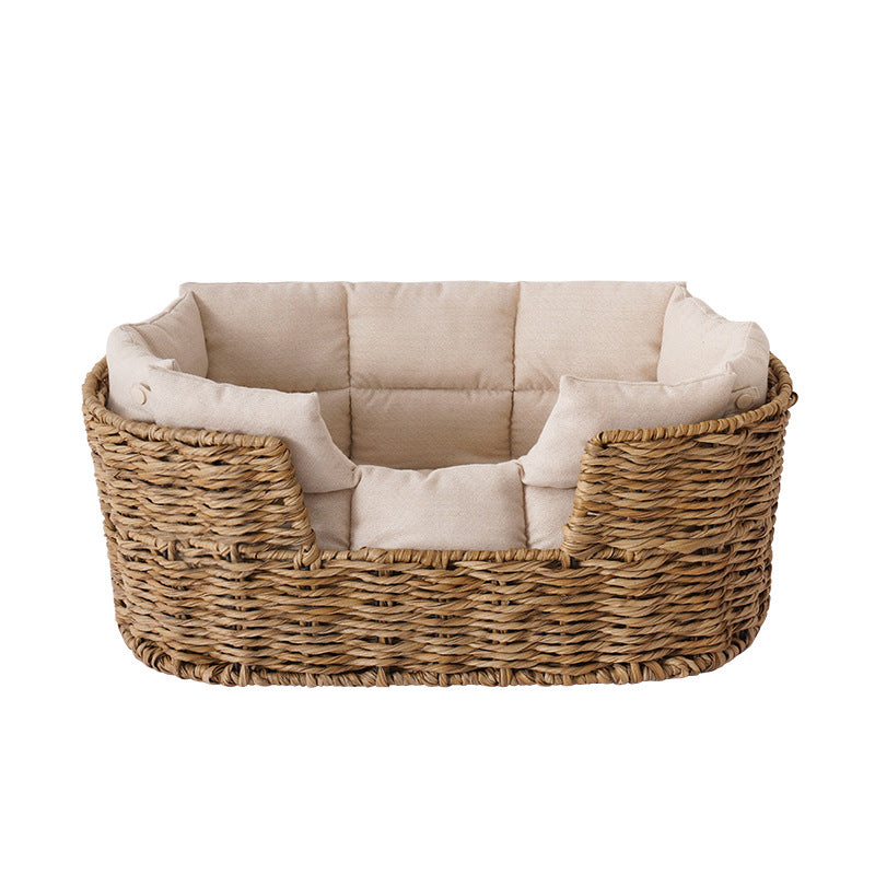 Hand-made plastic rattan waved pet bed