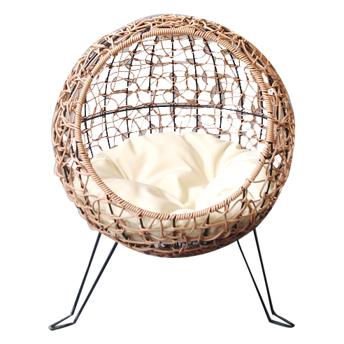 irregular rattan-weaved hemispheric pet kennel with mat