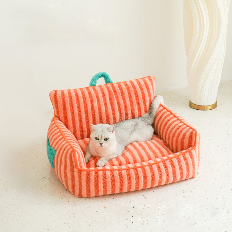 Stripe soft short plush pet lounge