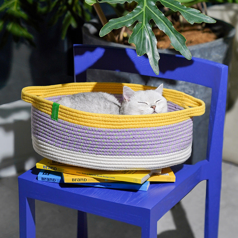 Hand waved cotton rope pet basket